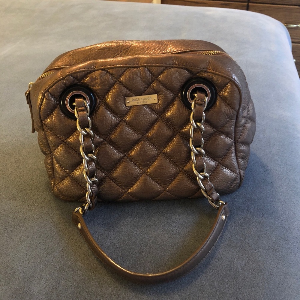 Kate spade bronze quilted top handle small purse